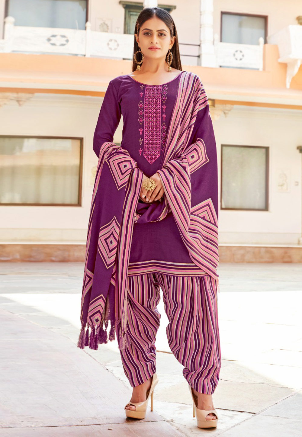 Purple Pashmina Patiala Suit 211667