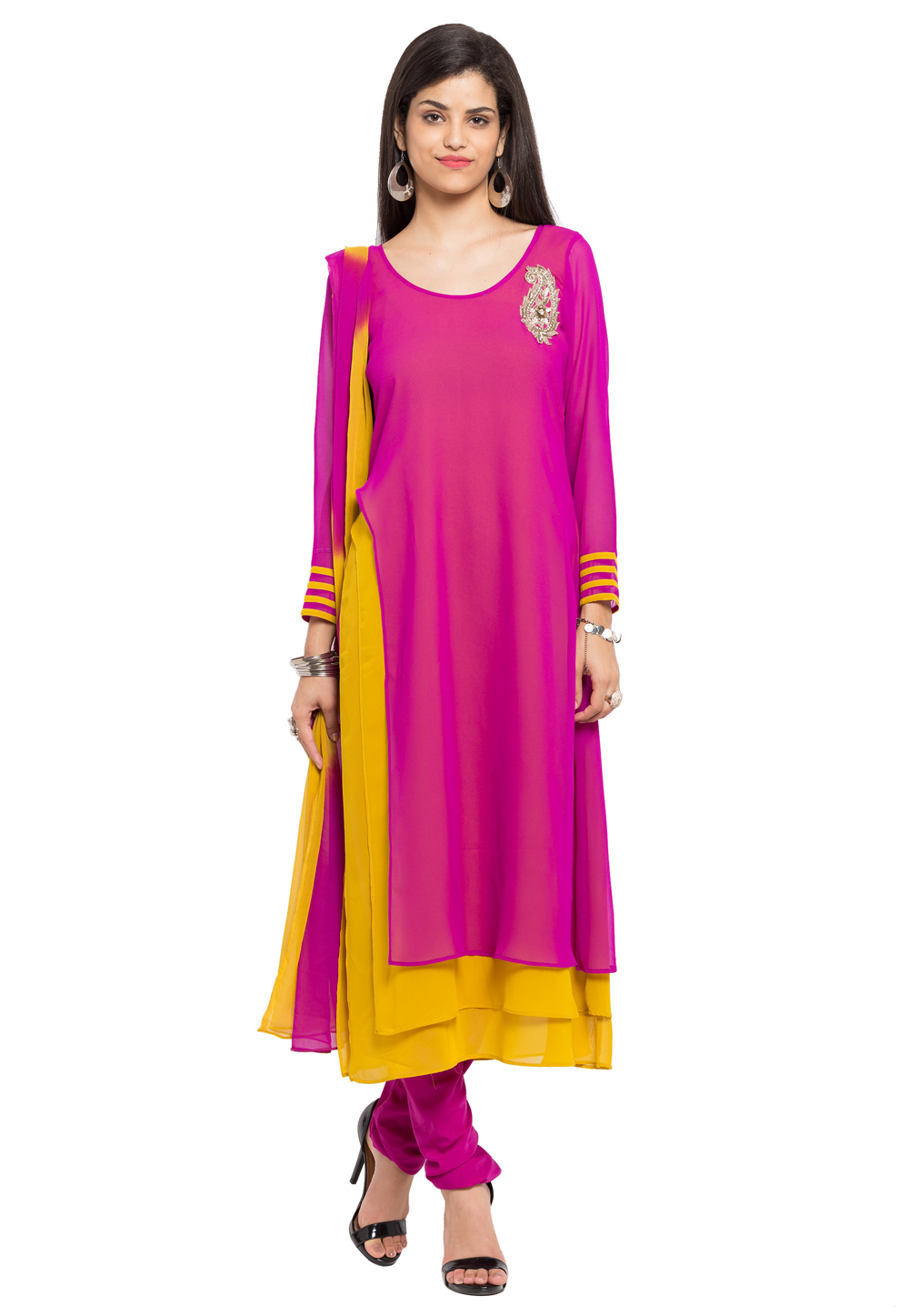 Pink Faux Georgette Readymade Churidar Suit 230332