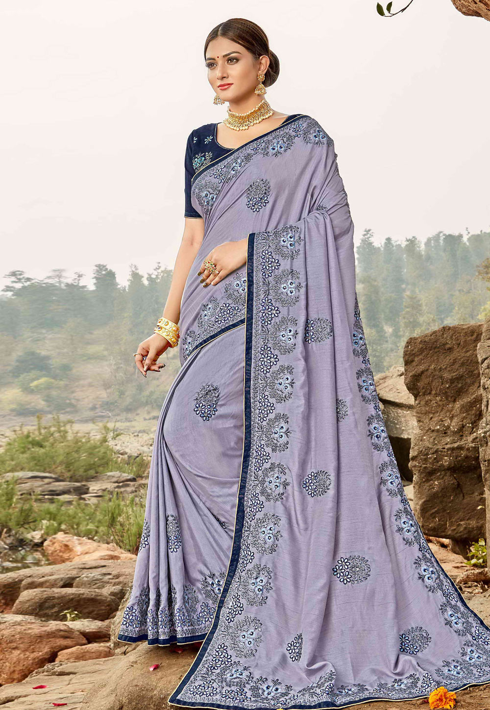 Light Purple Bhagalpuri Silk Festival Wear Saree 211688