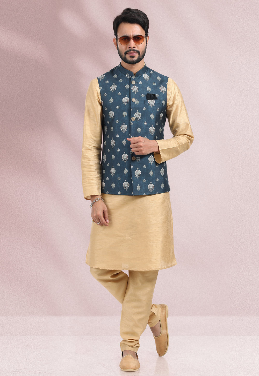 Beige Banarasi Silk Kurta Pajama With Jacket 256859