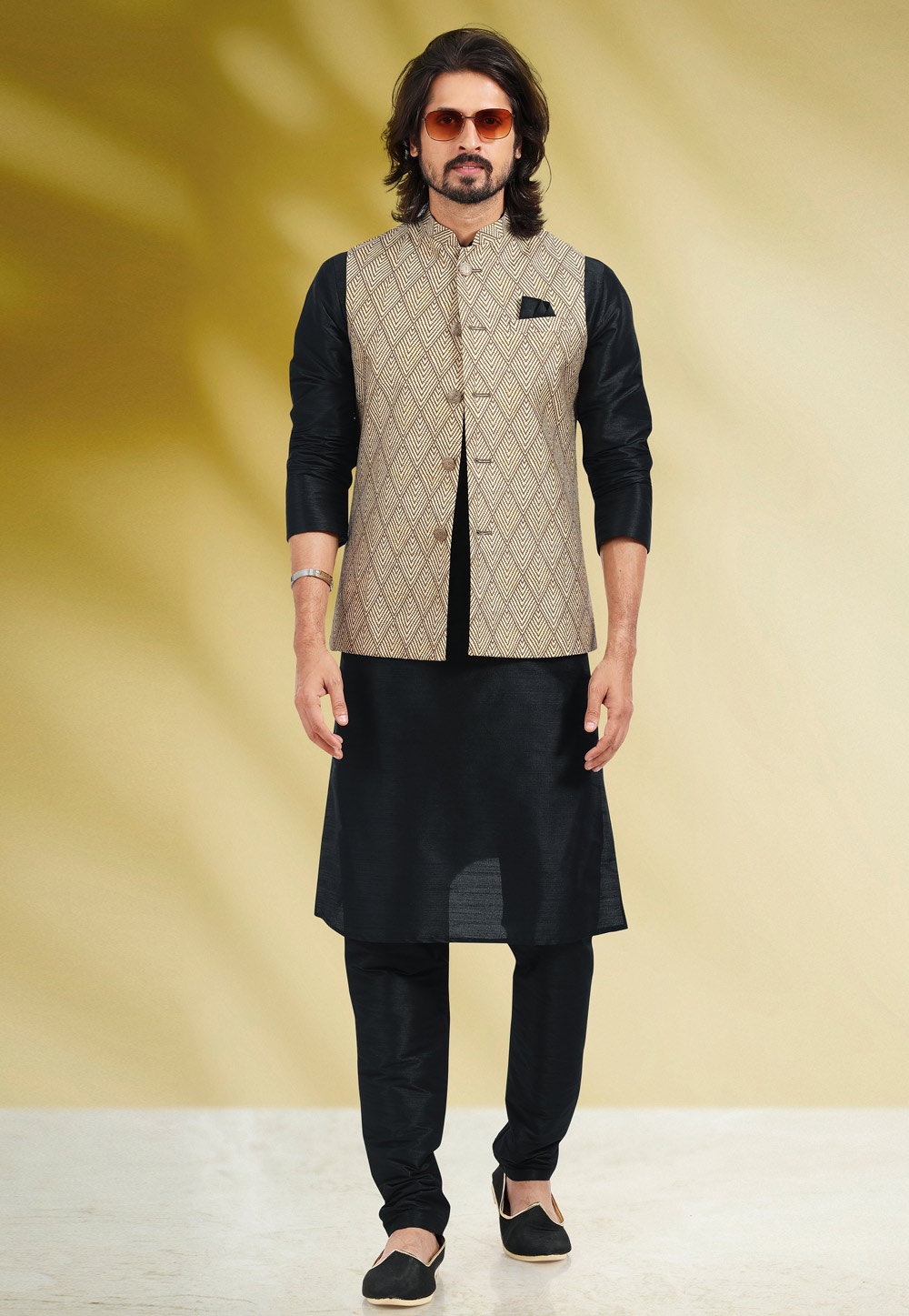 Black Banarasi Silk Kurta Pajama With Jacket 256872