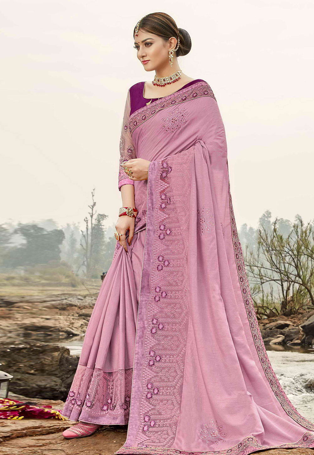 Light Purple Bhagalpuri Silk Festival Wear Saree 211692