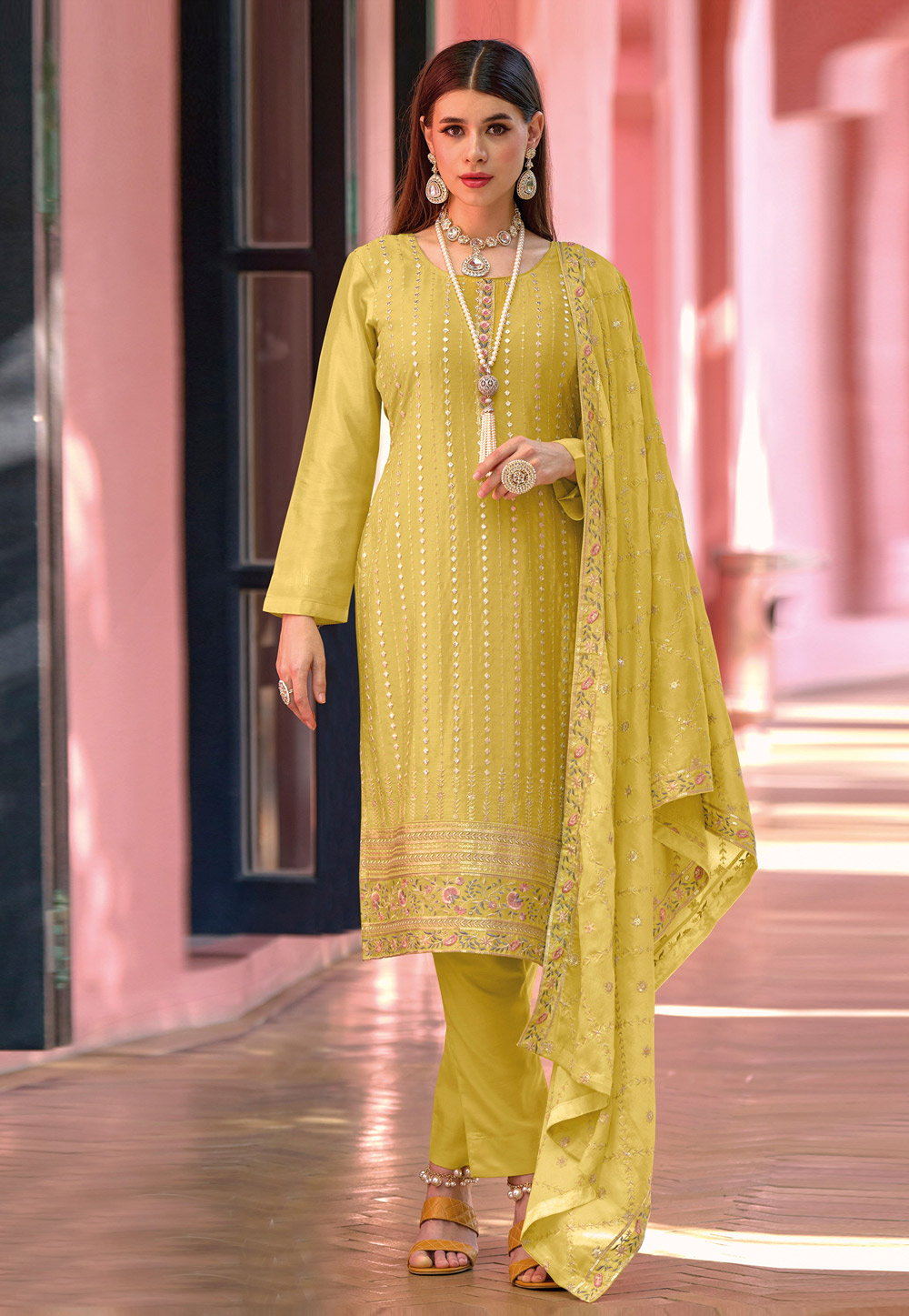 Mustard Chinon Pant Style Suit 263166