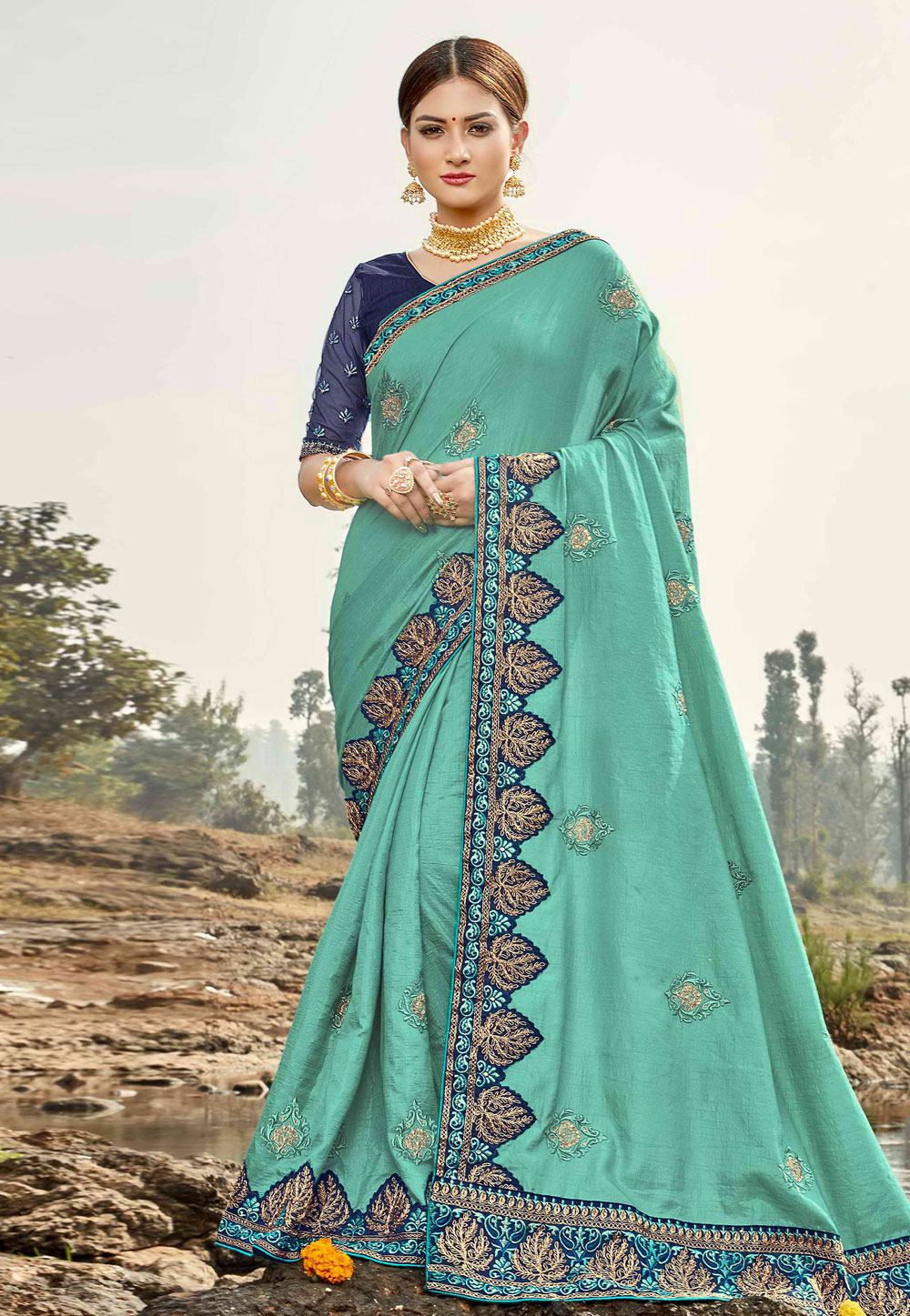 Sea Green Bhagalpuri Silk Festival Wear Saree 211694