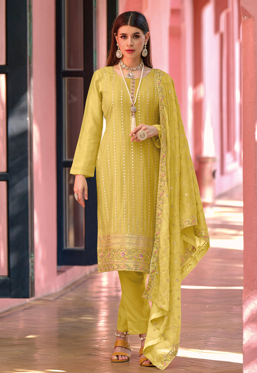 Light Green Chinon Pant Style Suit 258536