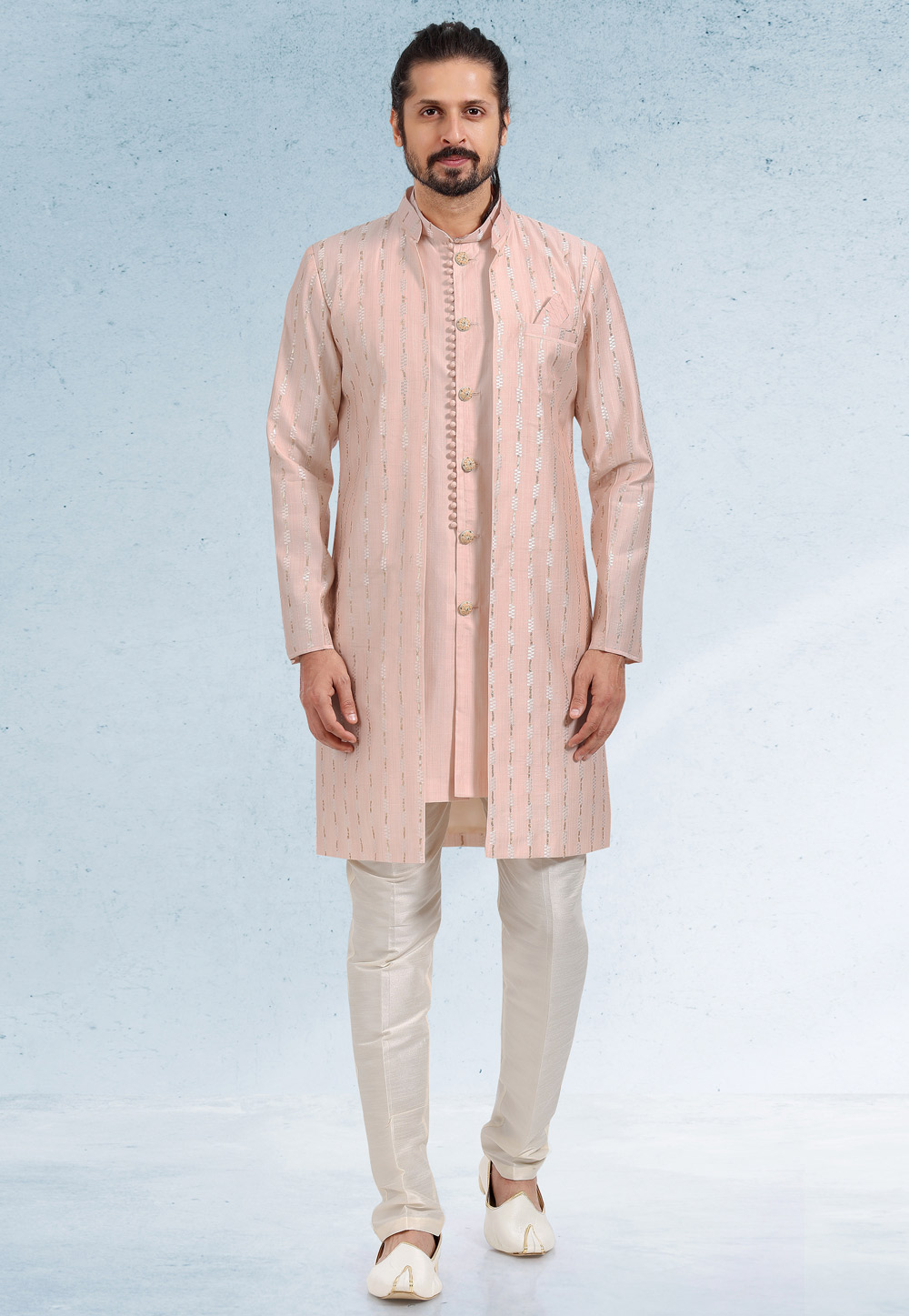 Peach Art Silk Indo Western Suit 257549