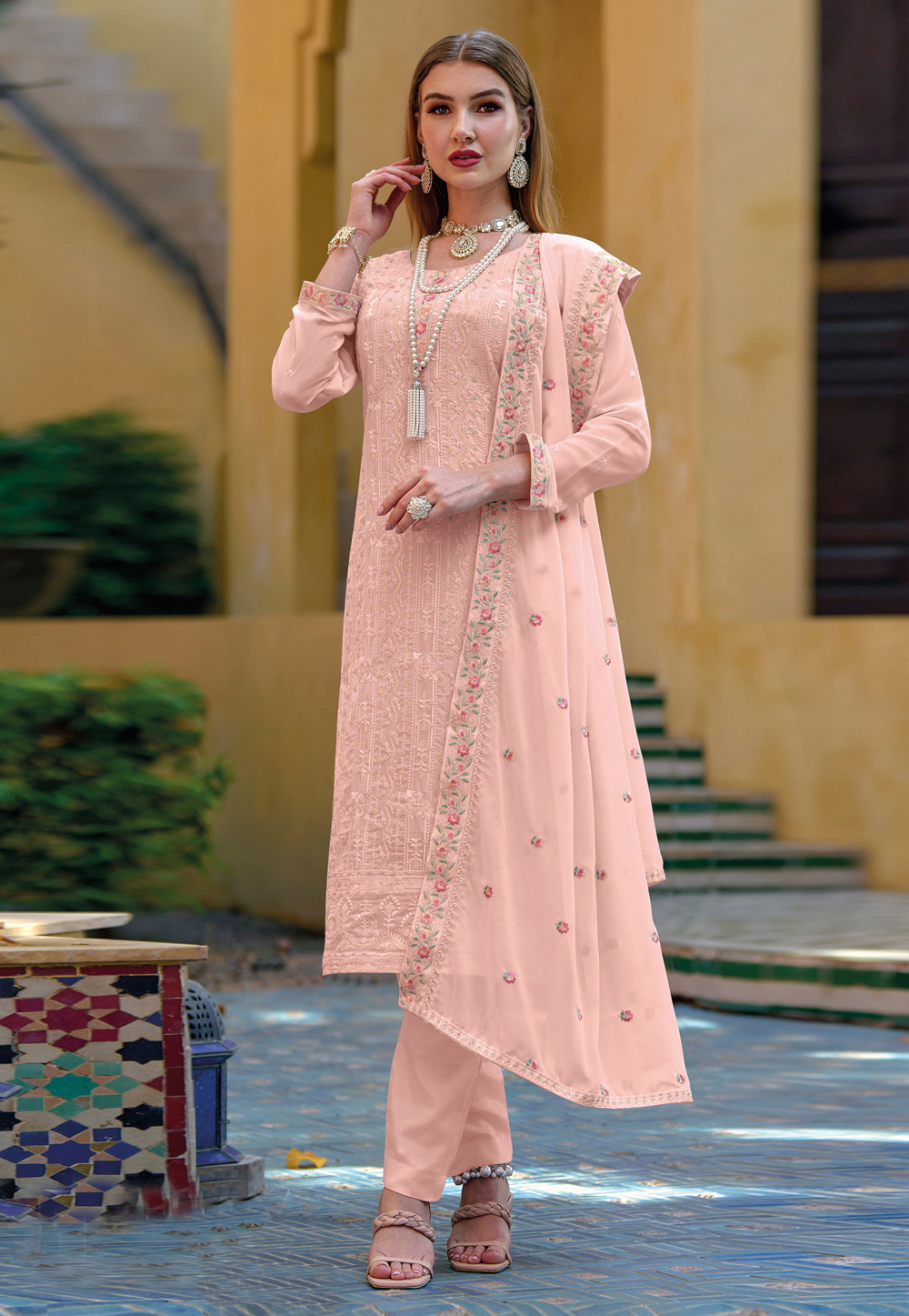 Peach Georgette Pakistani Suit 263169