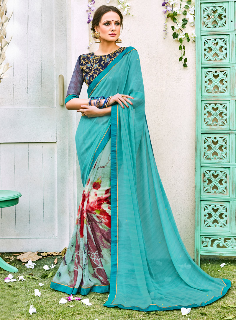 Sky Blue Georgette Saree With Blouse 133613