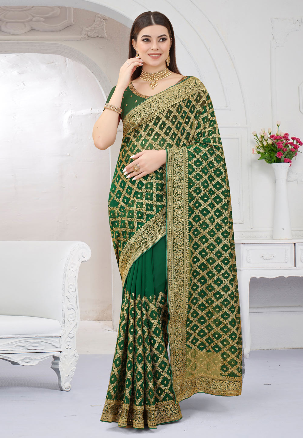 Green Georgette Saree With Blouse 252766