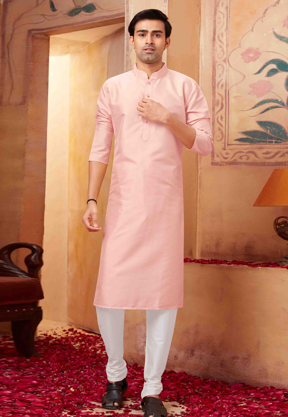 Pink Silk Kurta Pajama 258012