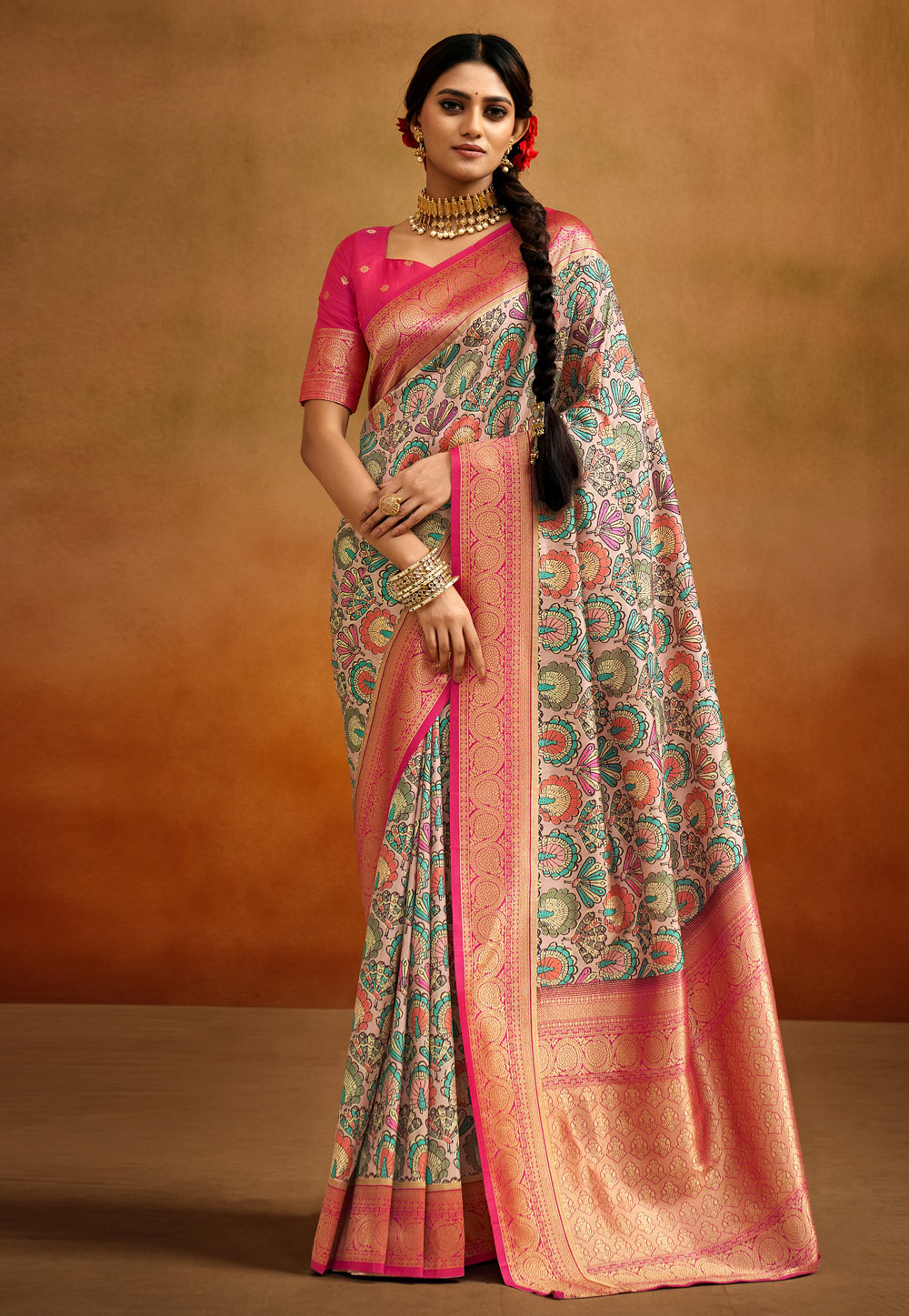 Light Pink Banarasi Silk Saree 269684