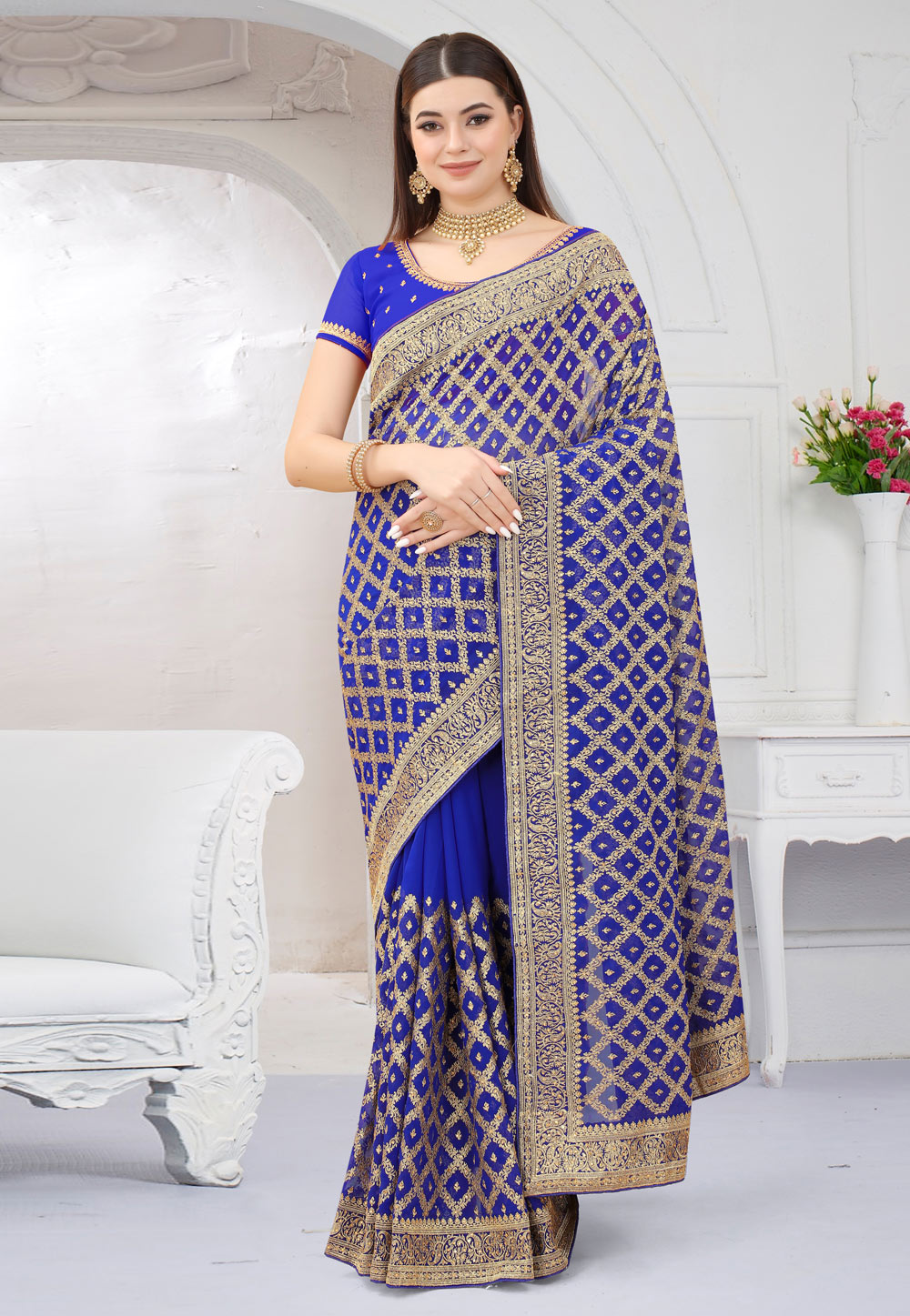 Blue Georgette Saree With Blouse 252768