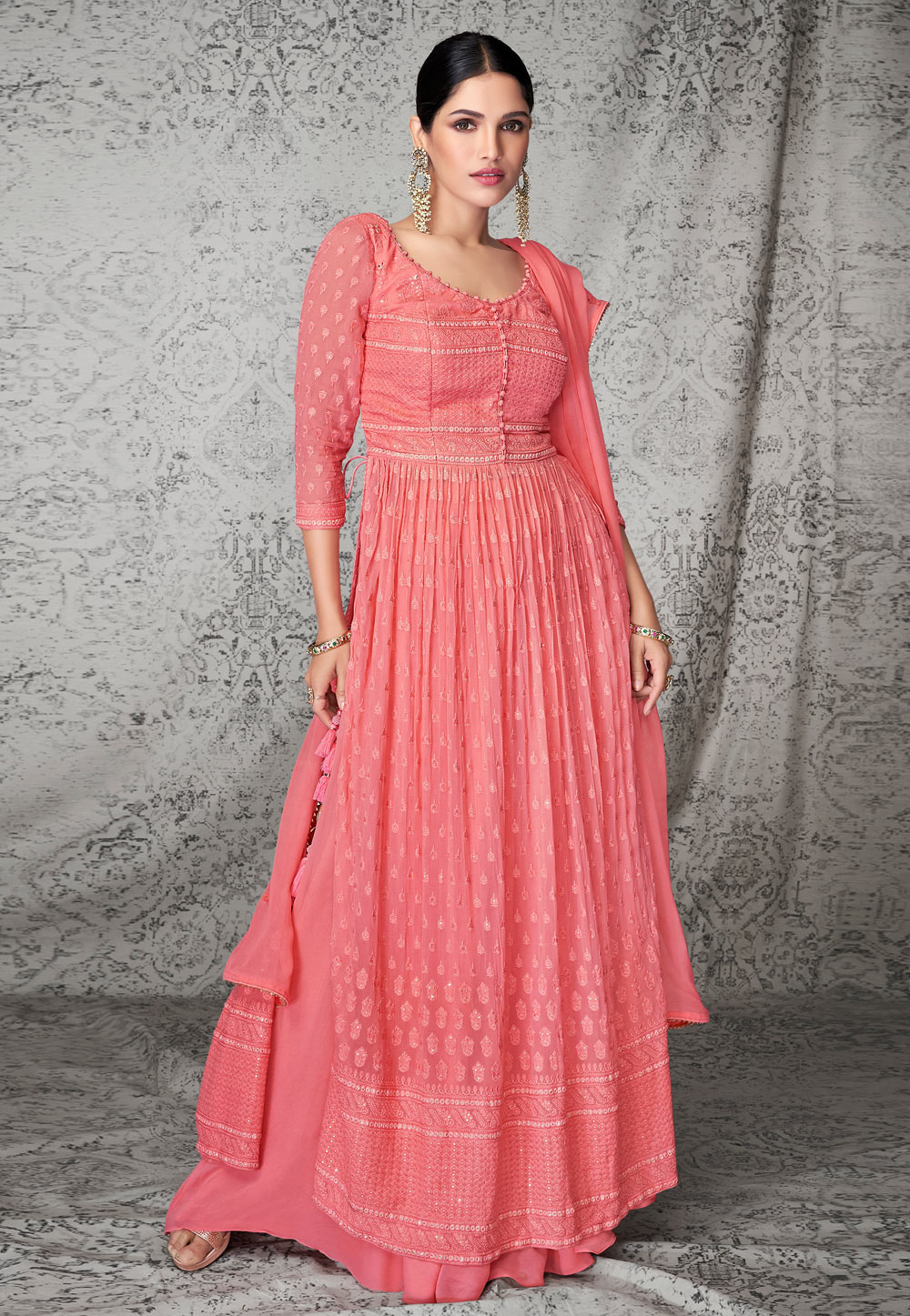 Pink Georgette Palazzo Suit 247349