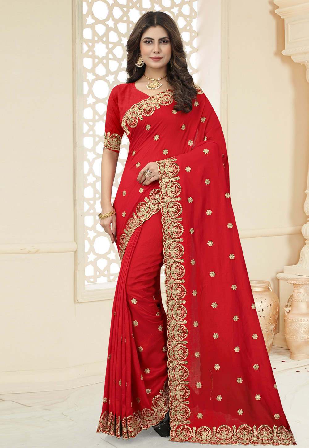 Red Silk Saree With Blouse 258503