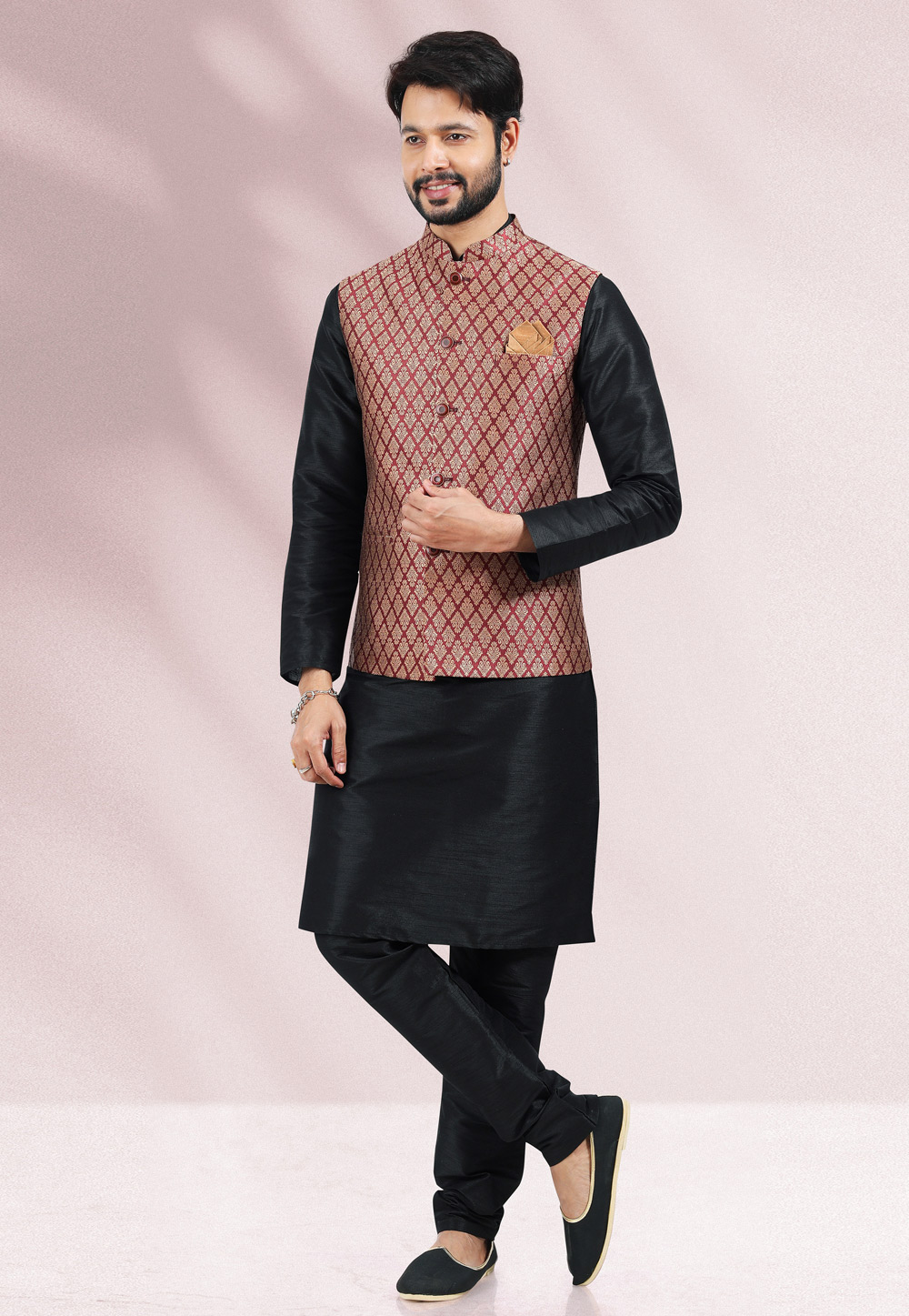 Pink Pathani Kurta Suit in Cotton | Designer Suits for Men
