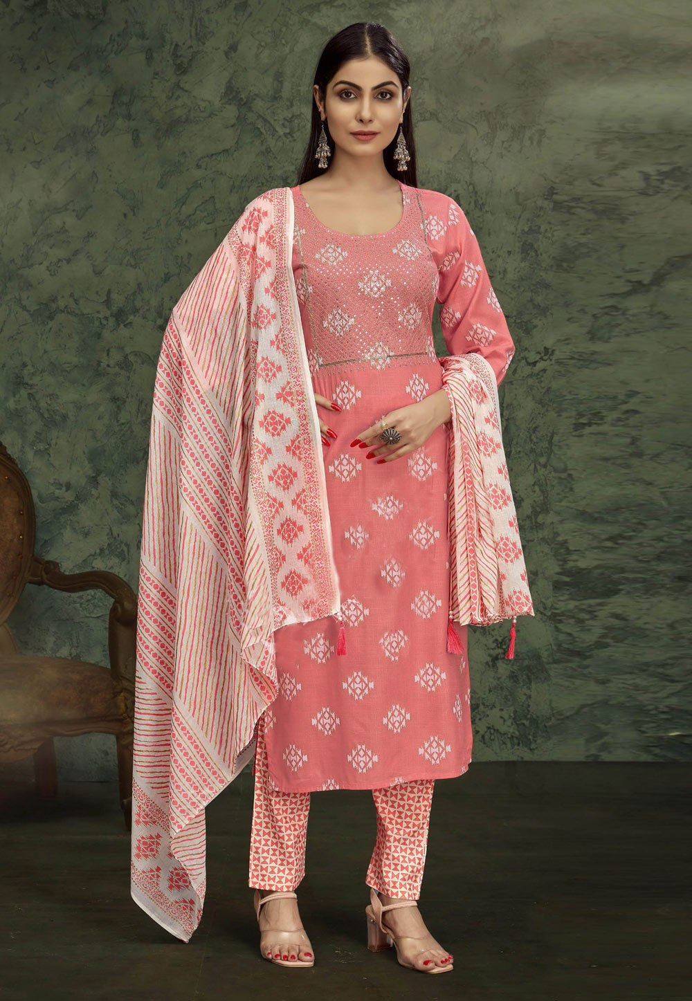Pink Rayon Readymade Pant Style Suit 250077
