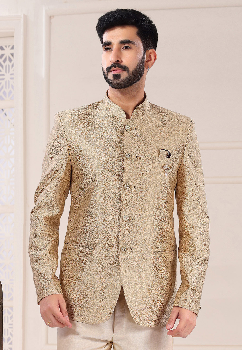G3+ Fashions - Designer Flower Printed Cream Color Men's Jodhpuri Suit.  ➡Click to see price & more details -https://bit.ly/2LEaUMU ✓Click to  Whatsapp Chat https://api.whatsapp.com/send?phone=919898511131 or Call  +91-9898511131 👉Try Shopping with G3+ ...