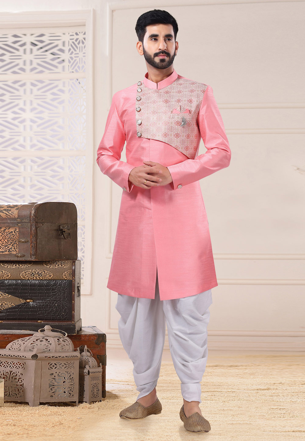 Pink Silk Indo Western Kurta 260245