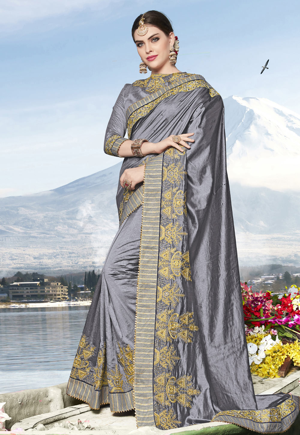 Grey Bhagalpuri Silk Festival Wear Saree 211973