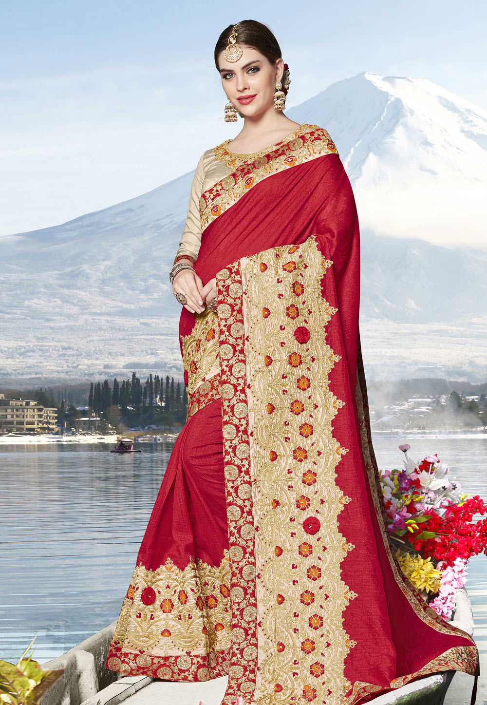 Red Bhagalpuri Silk Saree With Blouse 211974