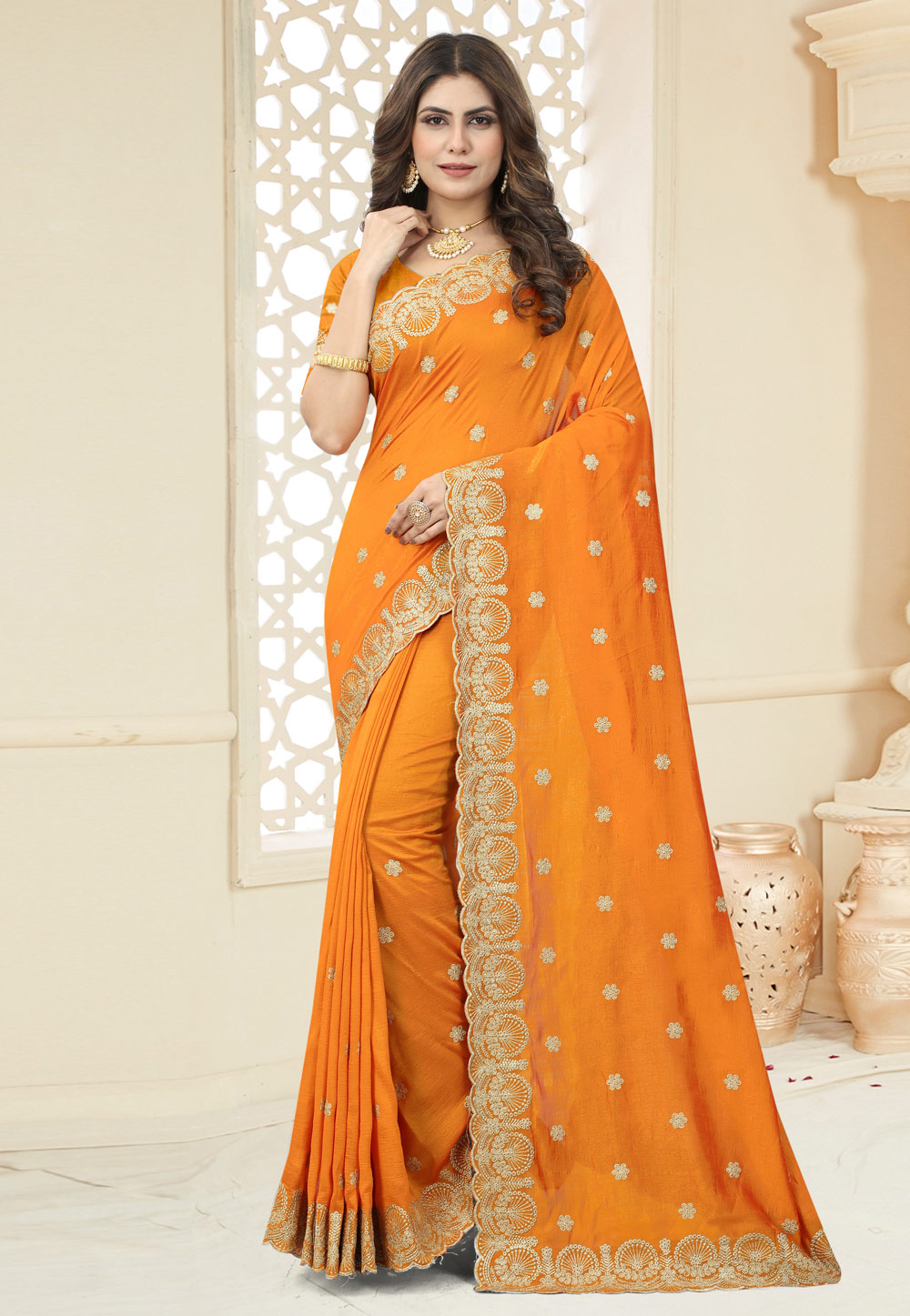 Orange Silk Saree With Blouse 258505