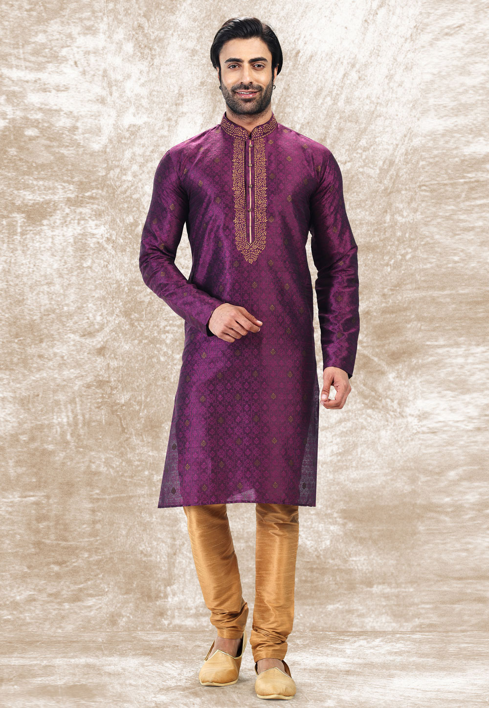 Purple Jacquard Silk Kurta Pajama 258712