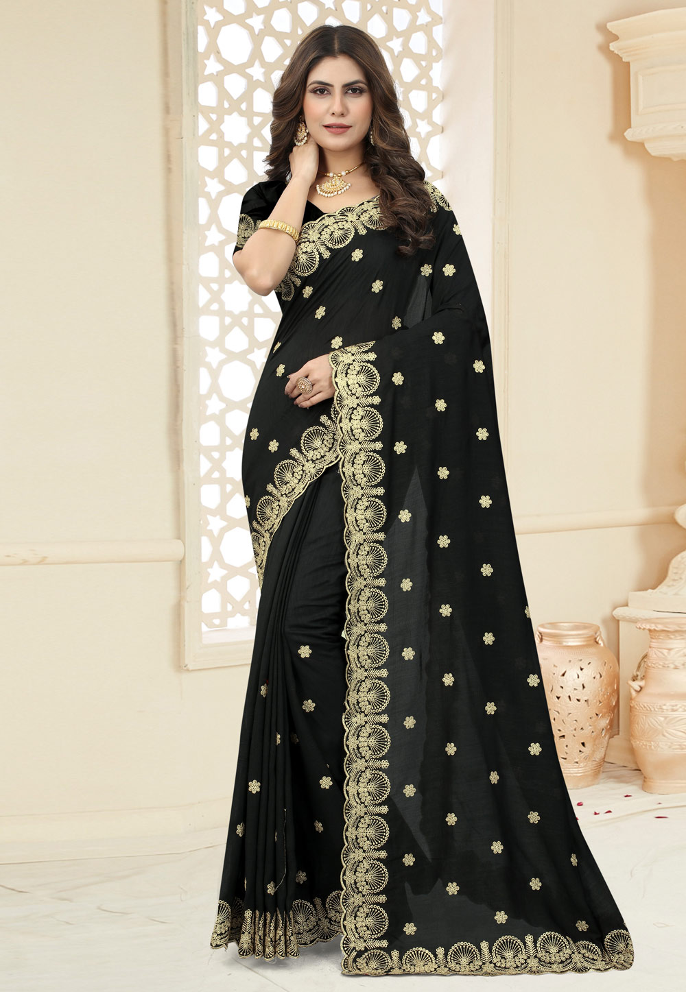 Black Silk Saree With Blouse 258506