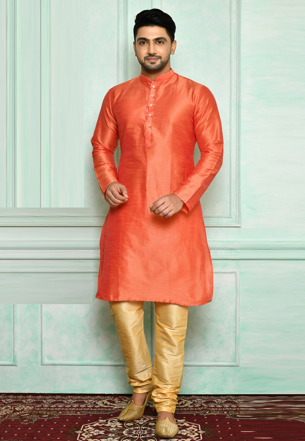 Orange Art Silk Kurta Pajama 250555