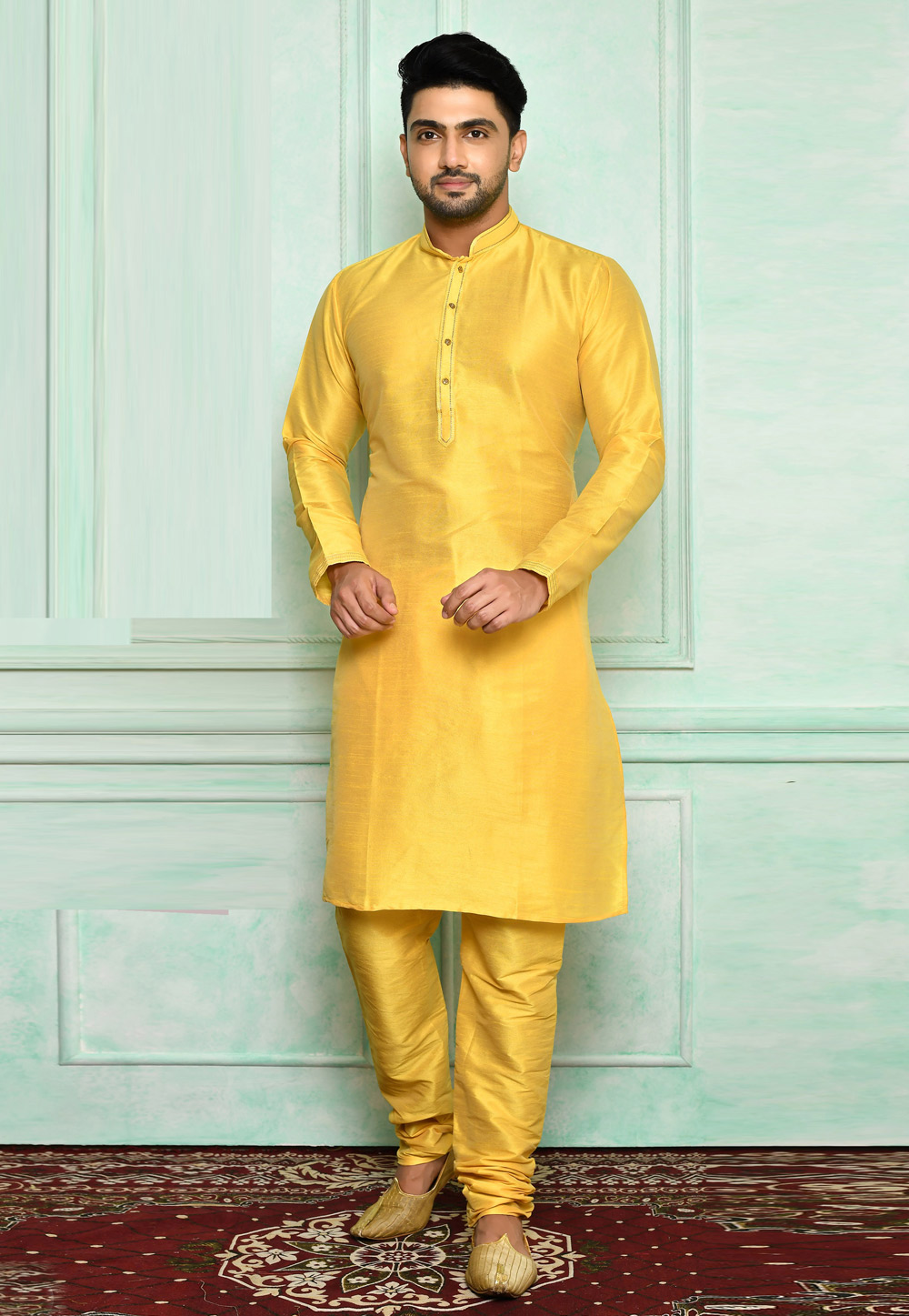 Yellow Art Silk Kurta Pajama 250572