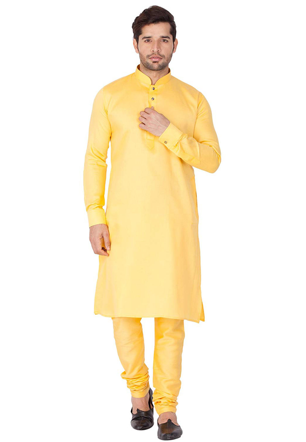 Yellow Dupion Silk Readymade Kurta Pajama 176064