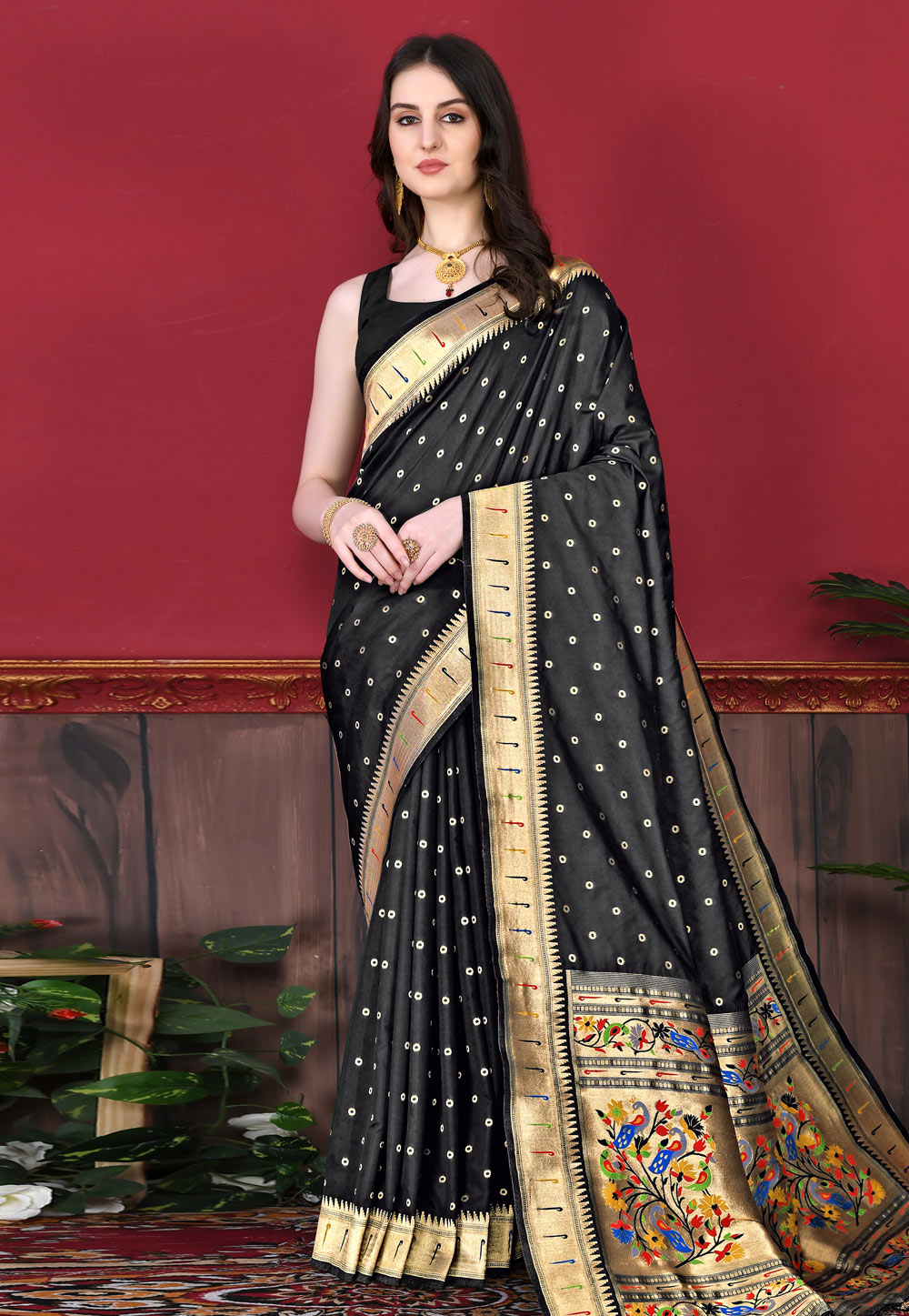 Black Silk Saree With Blouse 259065