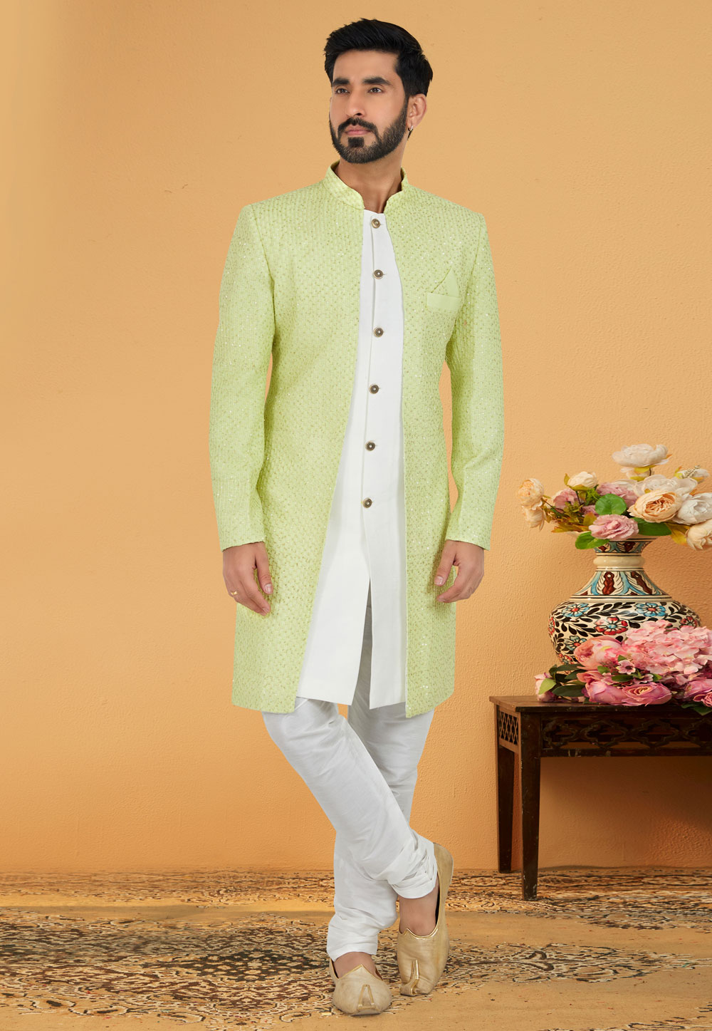 Light Green Georgette Indo Western Suit 259844