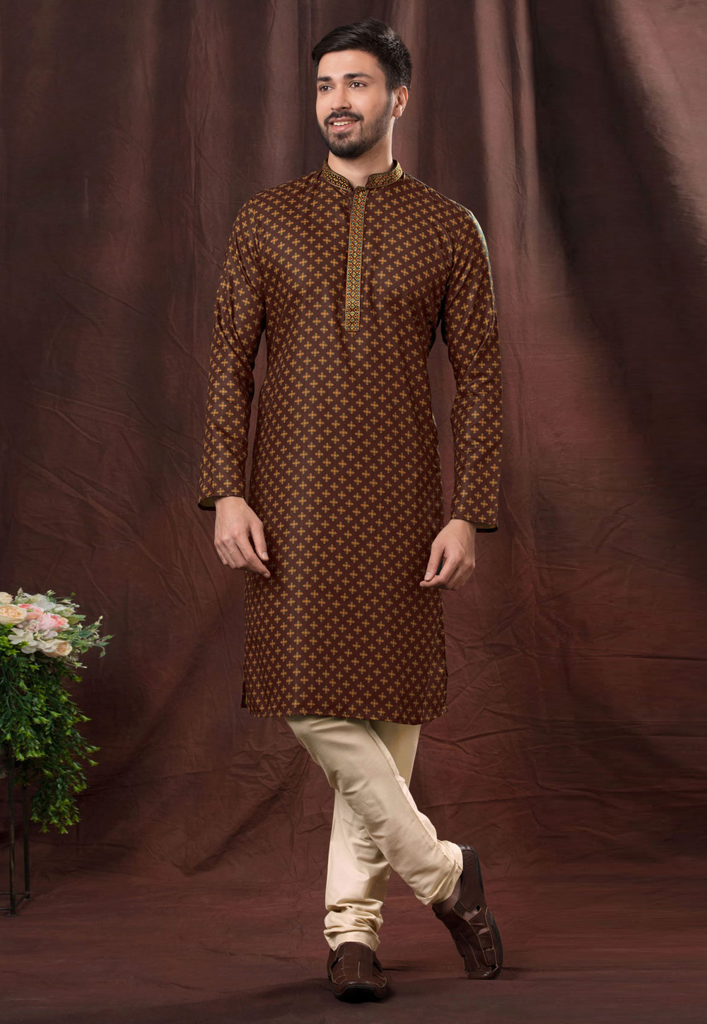 Brown Cotton Readymade Kurta Pajama 260855
