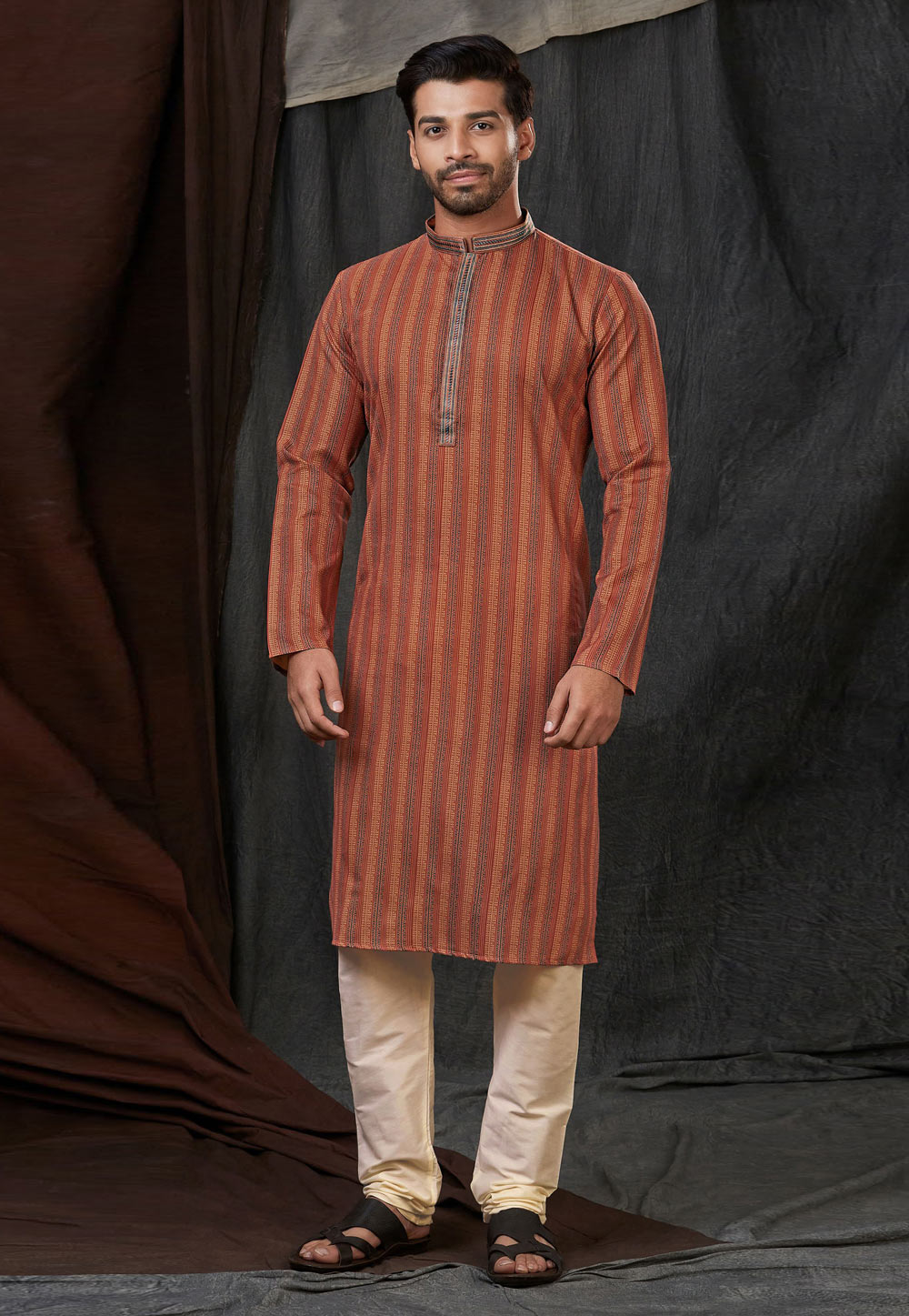 Orange Cotton Readymade Kurta Pajama 260859