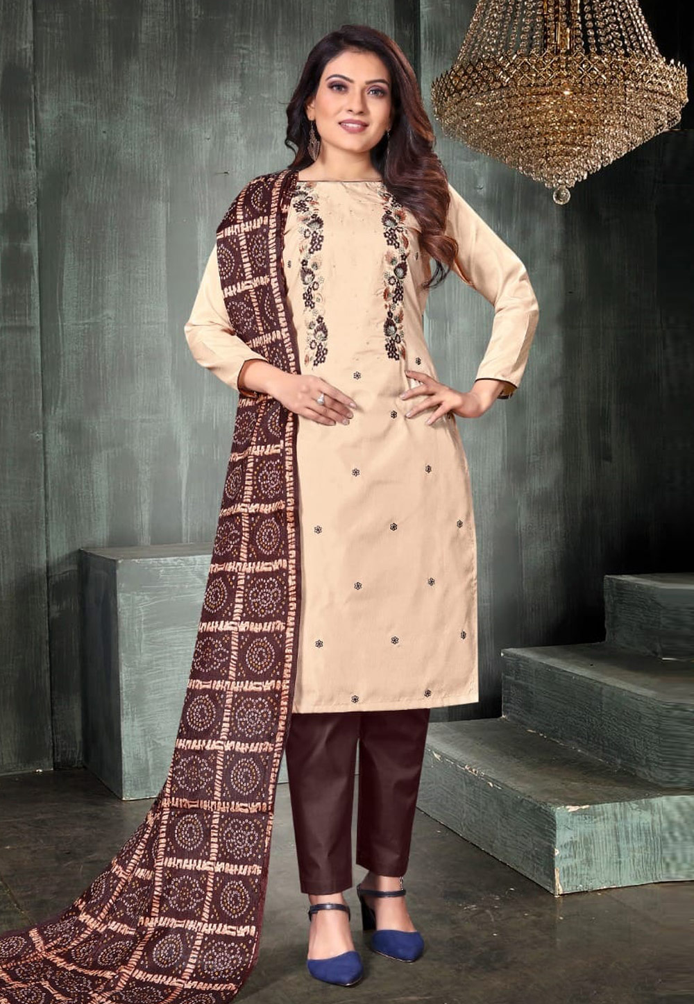 Beige Silk Pakistani Suit 251068