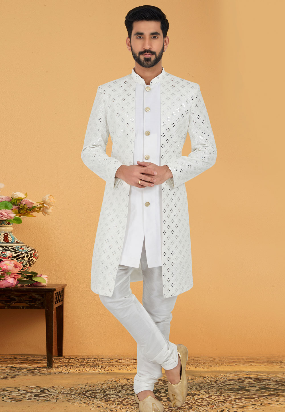 Embroidered Stitched Men Indo Western Sherwani with Silk Dupatta at Rs  8500/piece in Hooghly