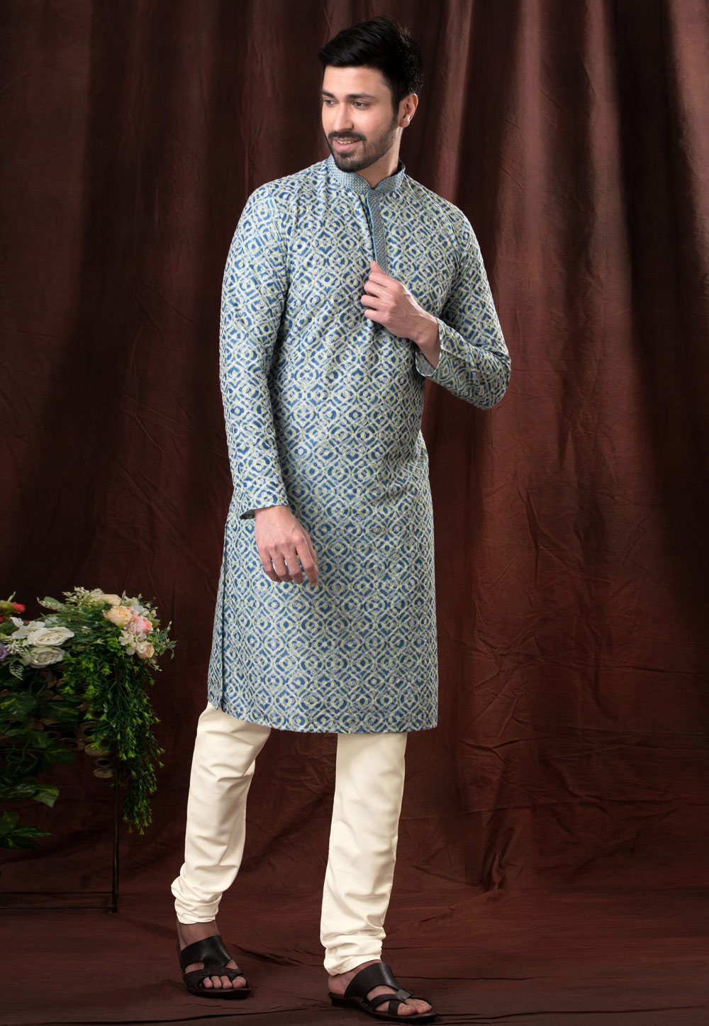 Blue Cotton Readymade Kurta Pajama 260870