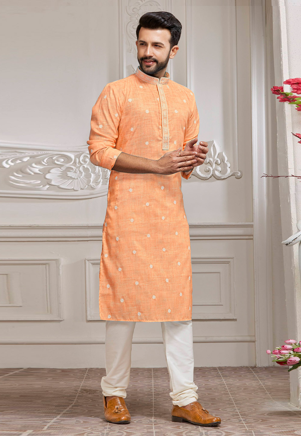 Orange Cotton Readymade Kurta Pajama 260875