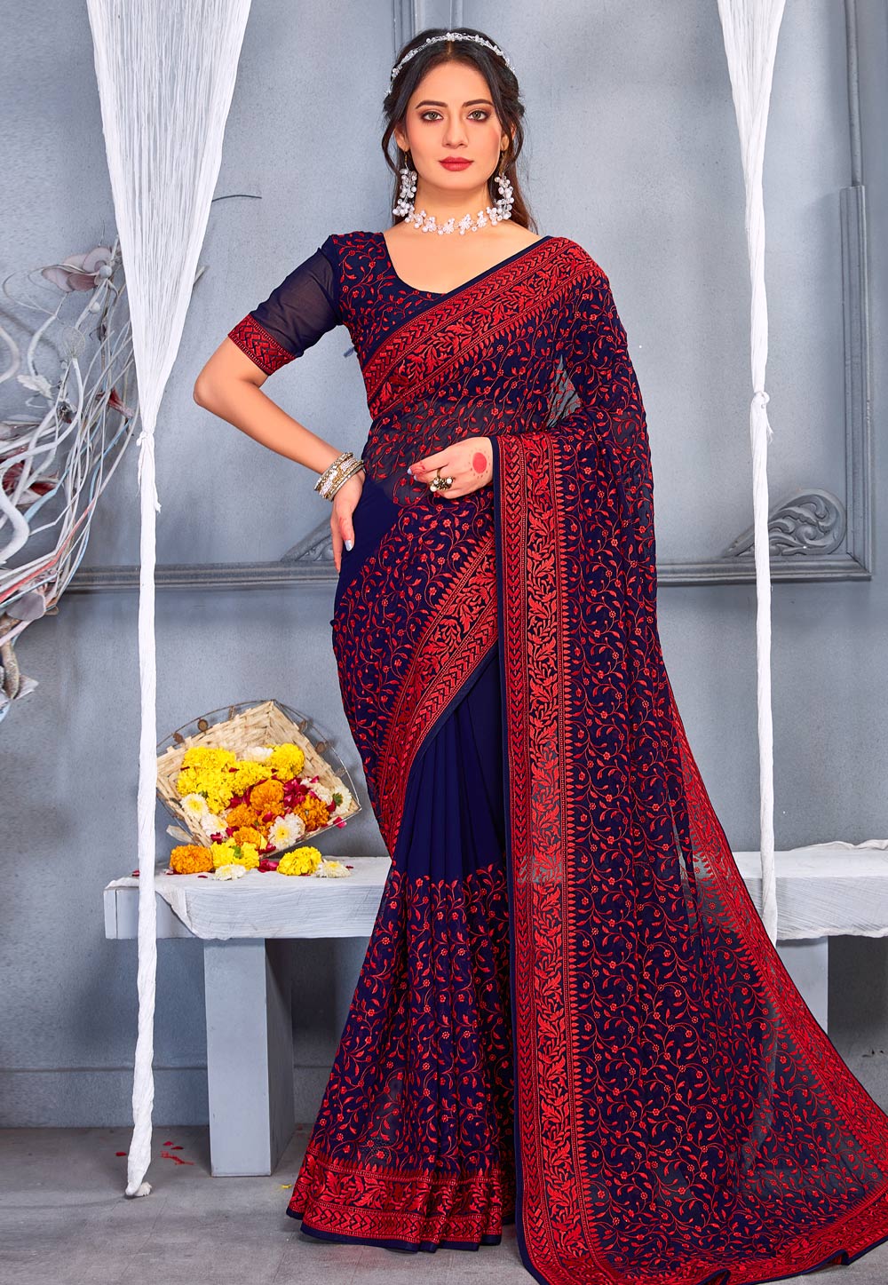 Blue Georgette Saree With Blouse 254825