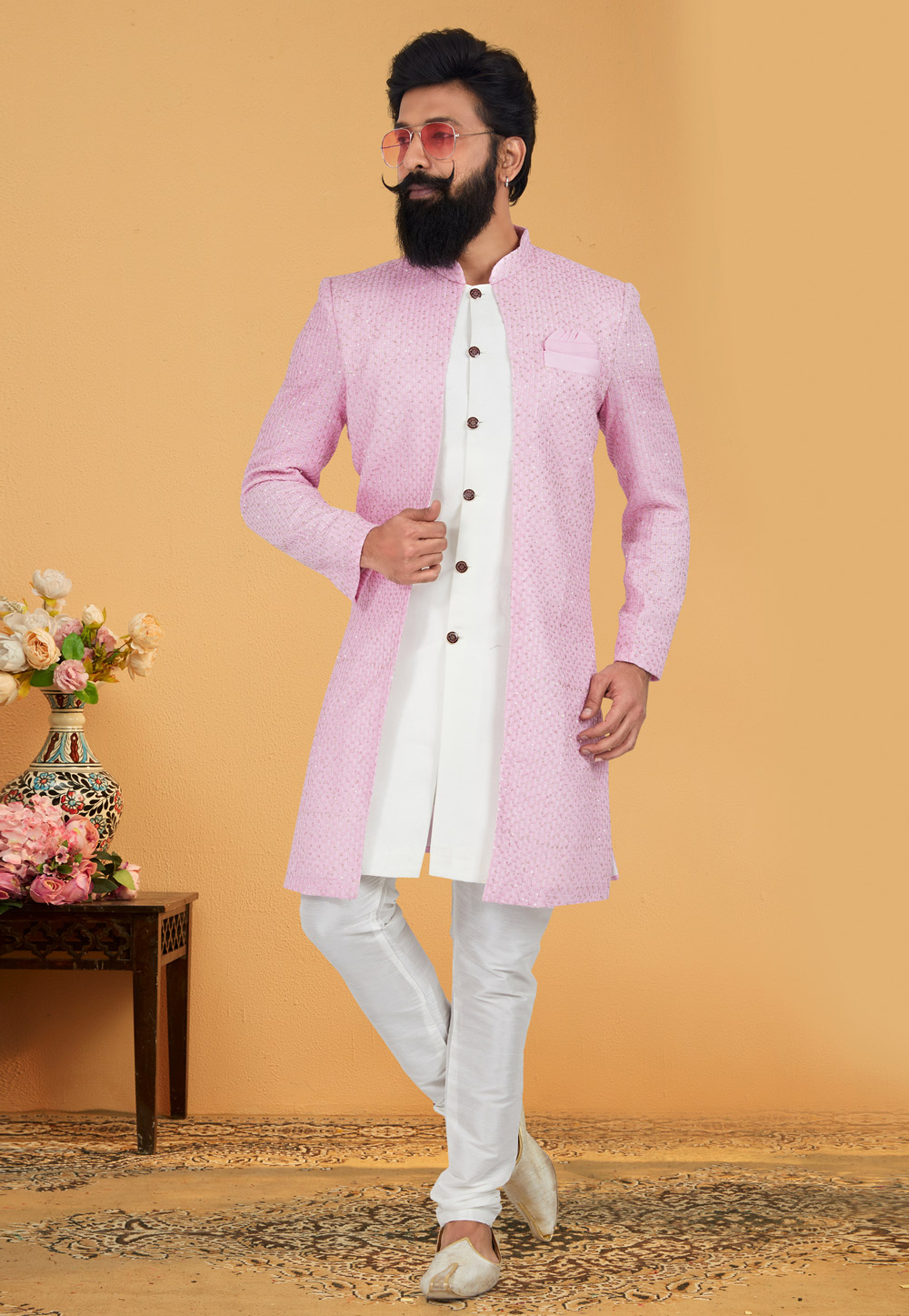 Pink Georgette Indo Western Suit 259849