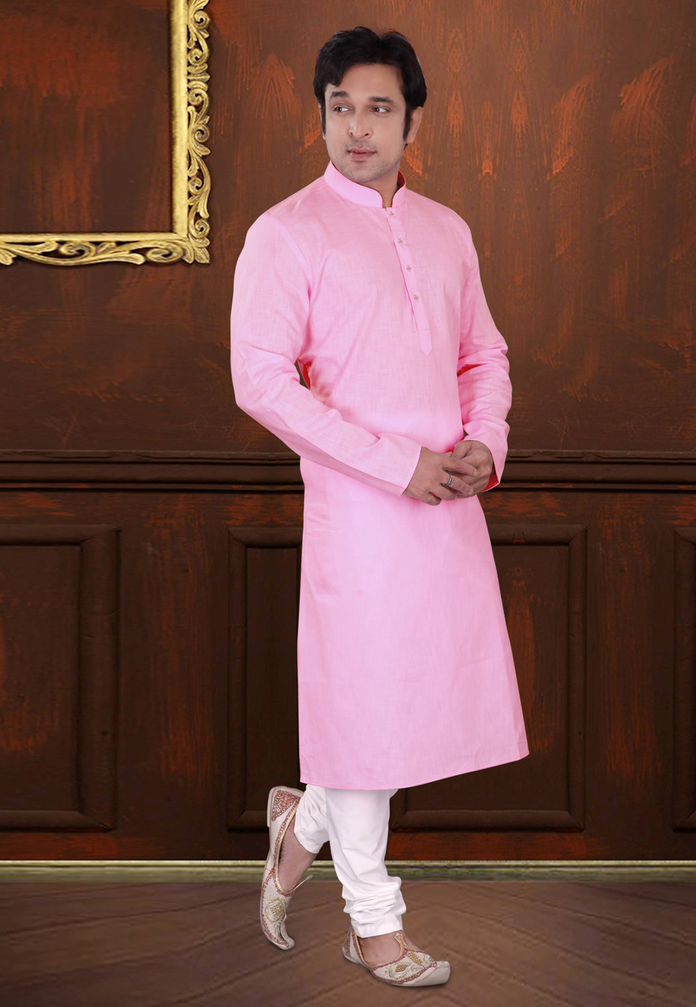 Pink Cotton Readymade Kurta Pajama 213040