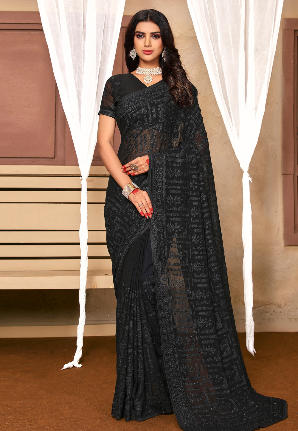 Black Georgette Saree With Blouse 254827