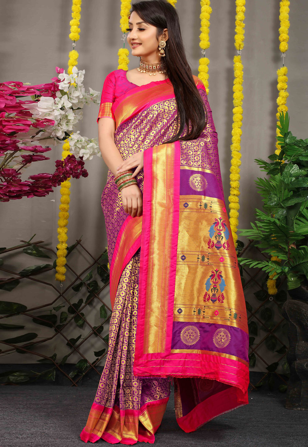 Purple Banarasi Silk Saree With Blouse 252216