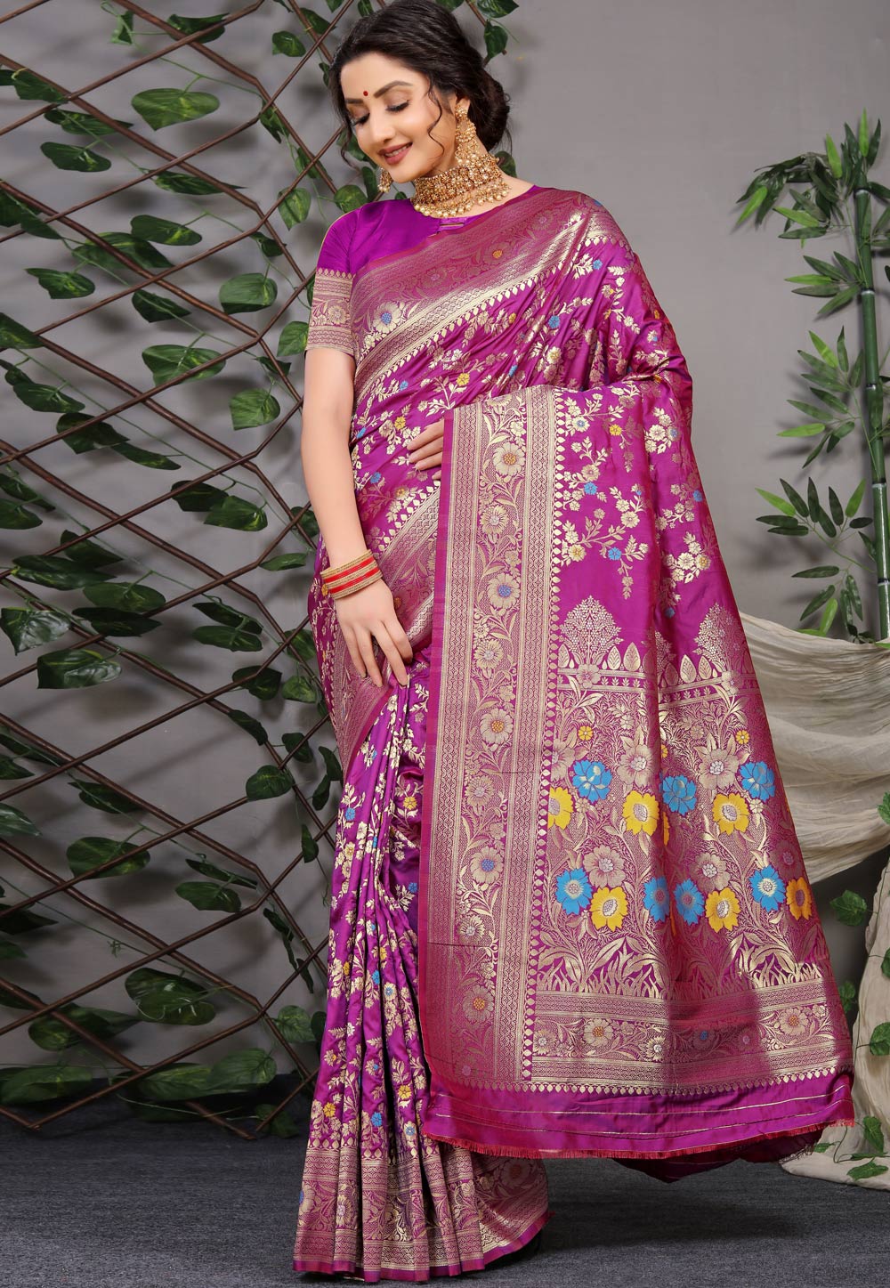 Purple Banarasi Silk Saree 251405