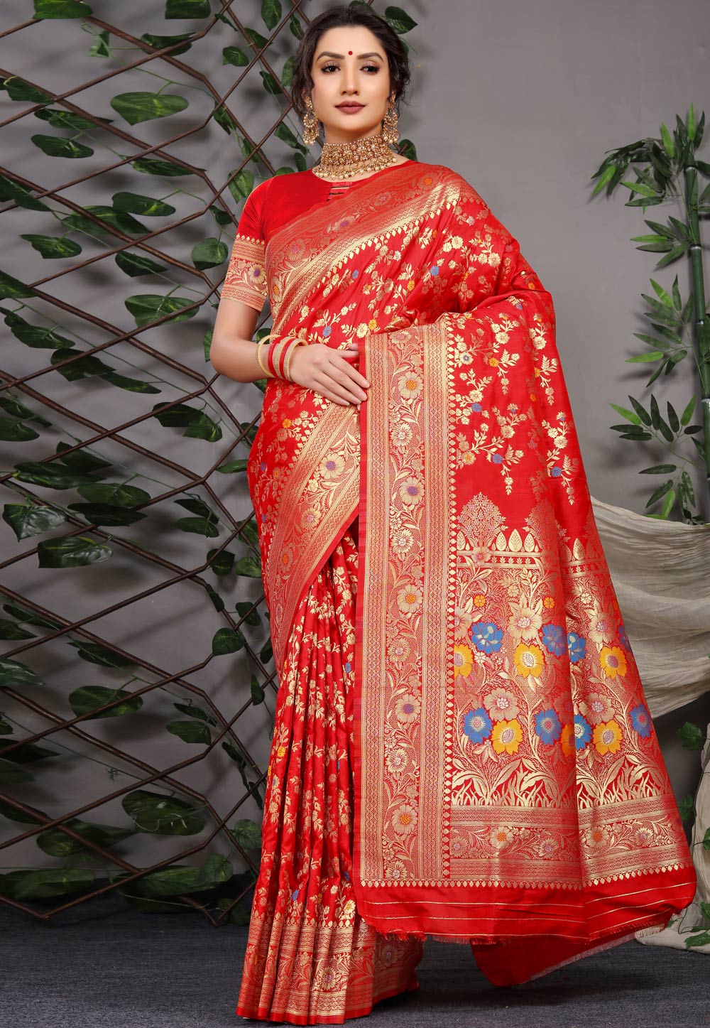 Red Banarasi Silk Saree 251411