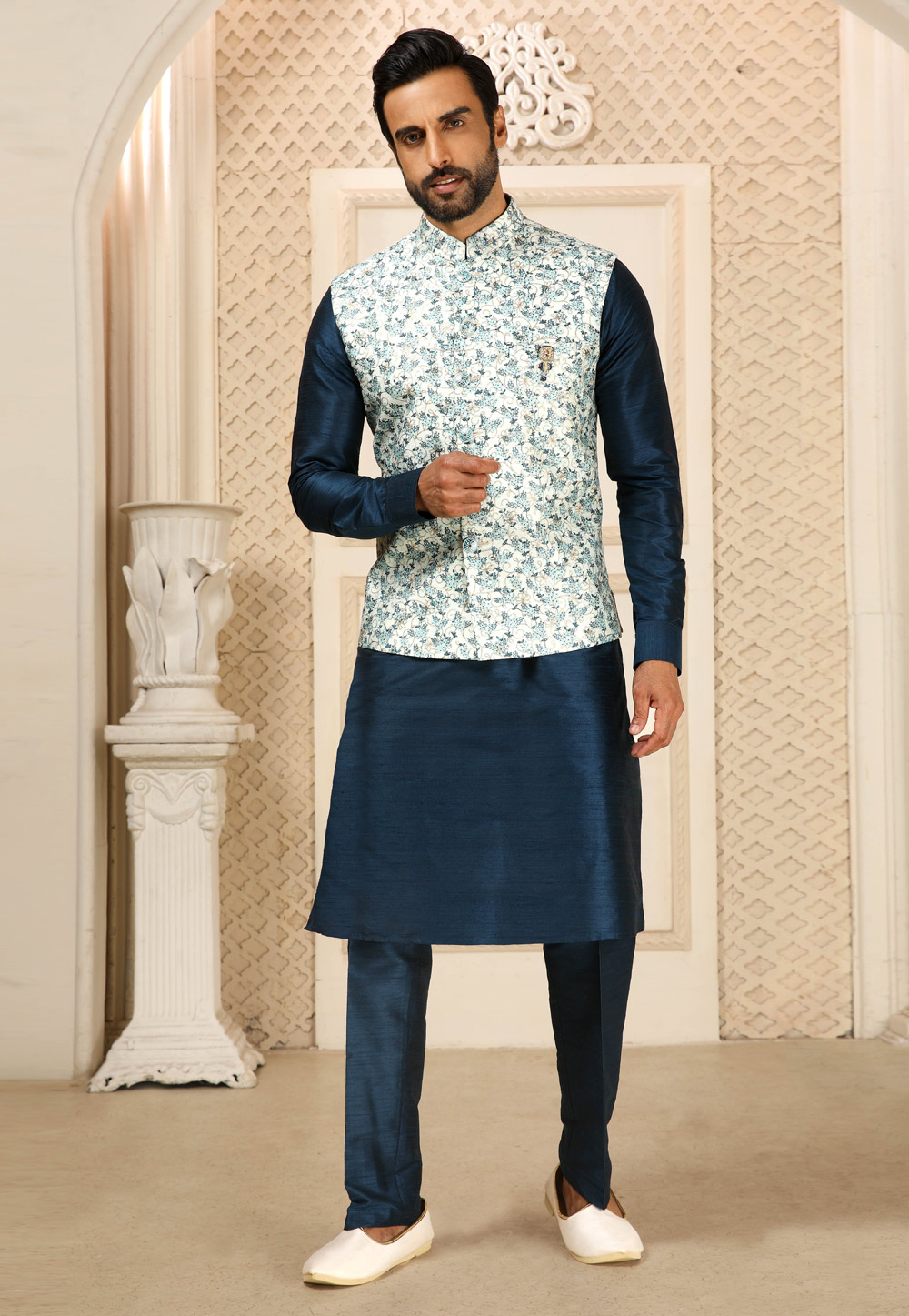 Blue Banarasi Silk Kurta Pajama With Jacket 251694