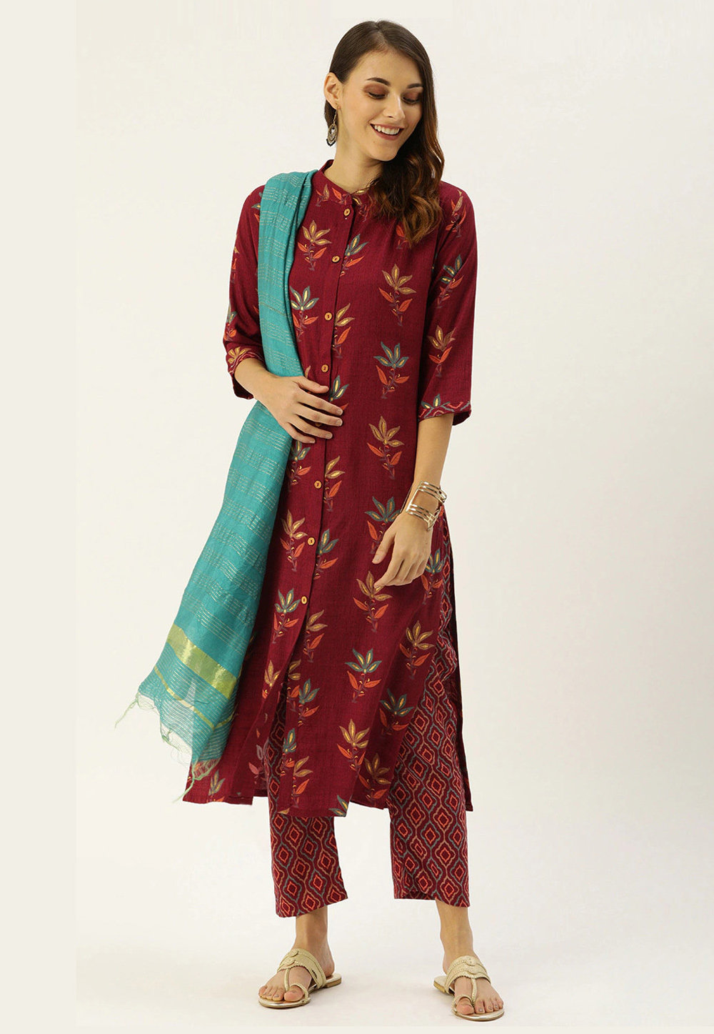 Maroon Viscose Readymade Pant Style Suit 213306