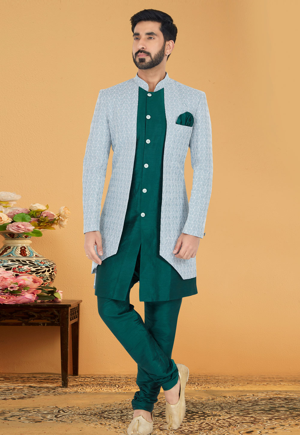 Grey Silk Indo Western Suit 259853