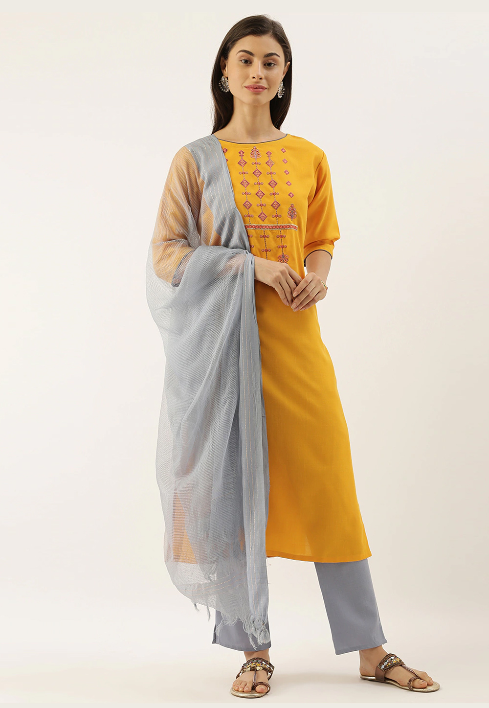 Yellow Viscose Readymade Kameez With Pant 213397