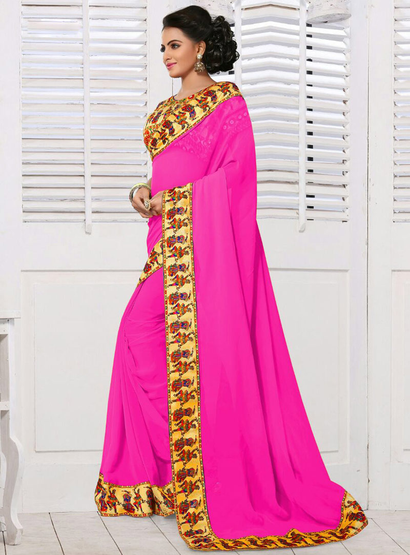 Magenta Georgette Saree With Blouse 76894